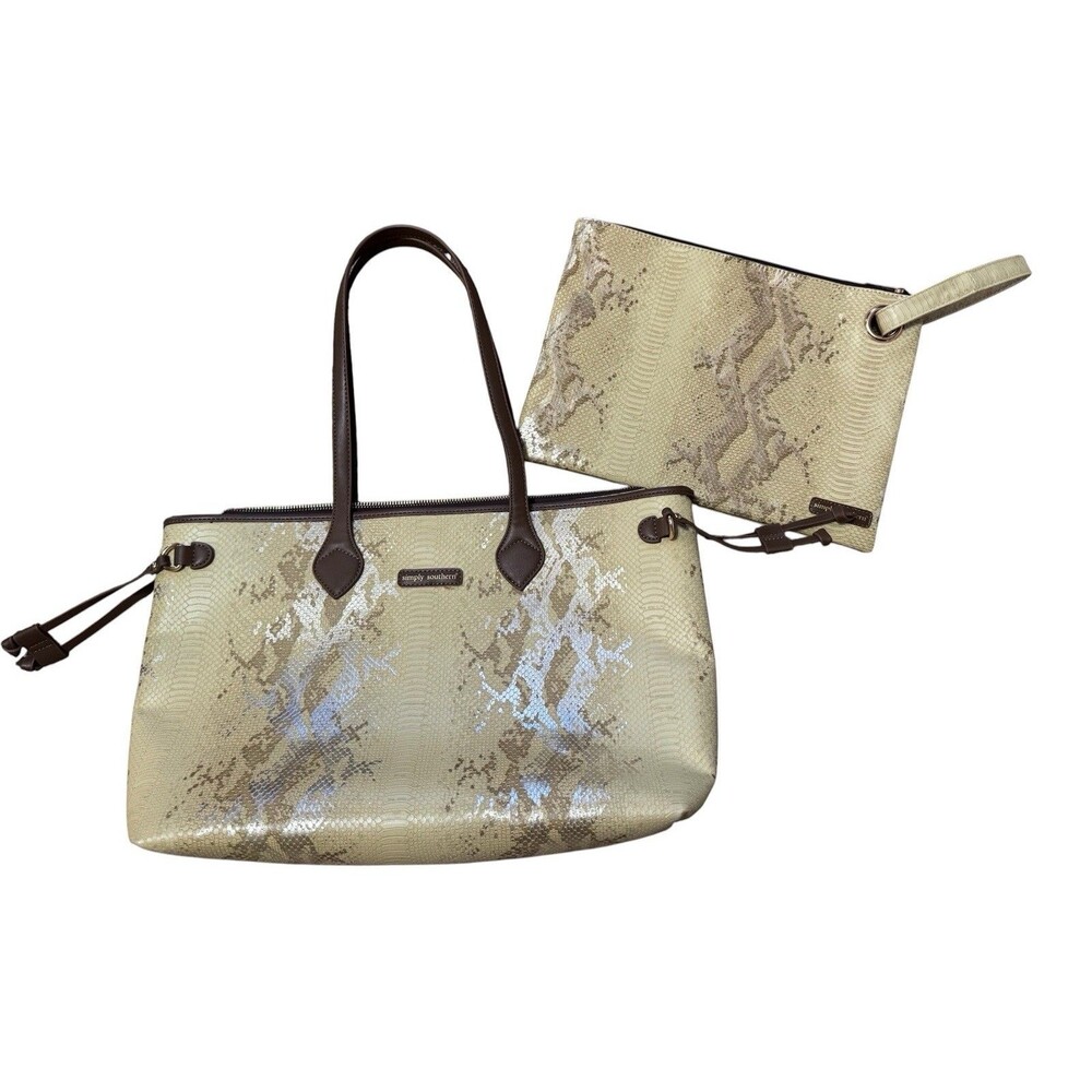 Simply Southern Vegan Gold Snake Print Tote With Matching Wristlet Purse